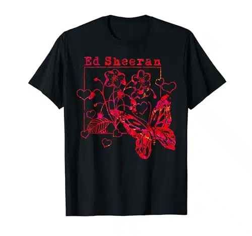 Ed Sheeran Red Wild Hearts And Butterflies T Shirt