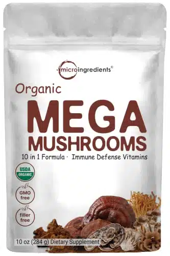 Sustainably Us Grown, Organic Mega Mushroom In Complex Formula Powder For Immune System Booster, Ounce (Days Supply), Chaga, Lions Mane, Cordyceps, Reishi &Amp; More, Filler Free, Vegan