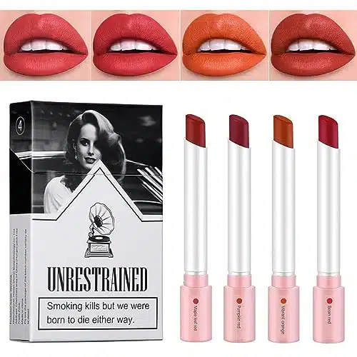 Charm Kiss Matte Cigarette Lipstick,Colors Lip Tint Stain Set,Tube Cigarette Lipstick,Lip Stain Long Lasting Hours Waterproof Labiales Mate,Velvet Lipstick Matte Velvet Lipstick