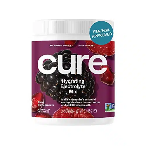 Cure Hydrating Electrolyte Mix  Electrolyte Powder For Dehydration Relief  Made With Coconut Water  No Added Sugar  Vegan  Paleo Friendly  Bulk Jar   Servings   Berry Pomegranate Flavor