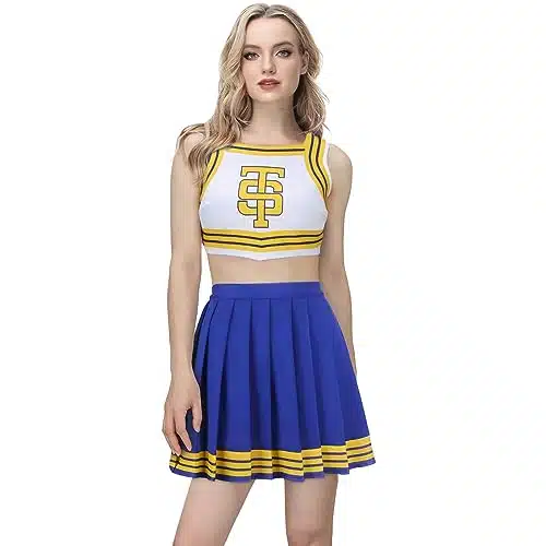 Mokkin Adult Women Tay Tay Cheerleader Costume Uniform Girls Swift Cheerleading Crop Top With Pleated Skirt Halloween Outfit (Blue, Xx Large)