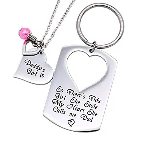 O.riya Gifts For Dad Necklace Jewelry, Father Daughter Keychain Jewelry, Daddys Girl Birthday Necklace Set, There'S This Girl Who Stole My Heart She Calls Me Daddy (White)