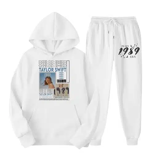 Taylors Swifts Costume Kids,Women'S Taylors Swifts Hooded Sports Tracksuit Unisex Two Piece Fall Winter Outfits Long Sleeve Pullover Hoodies Sweatshirt+Sweatpants Set(D White,Small)