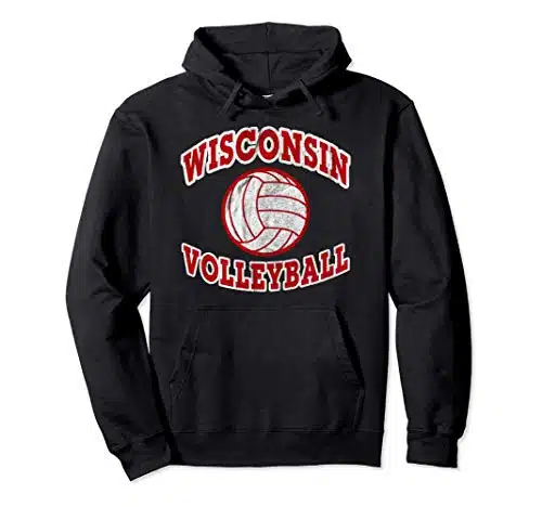 Wisconsin Volleyball Classic Style Vintage Distressed Pullover Hoodie