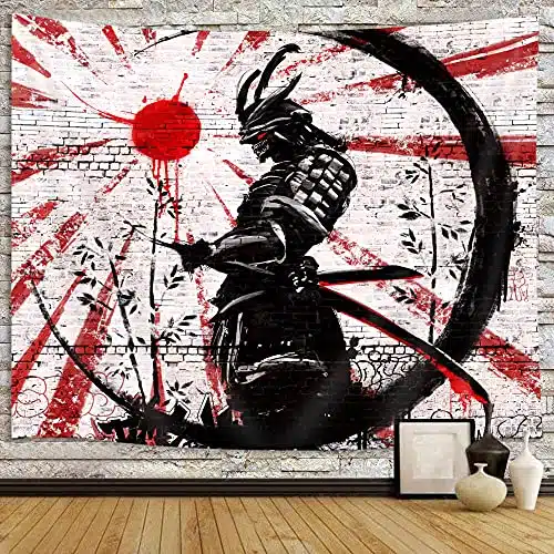 Itapnoom Japanese Samurai Art Decor Tapestry Wall Hanging For Bedroom, Cool Anime Red And Black Sun Moon Poster Wall Art Tapestries For Men, Asian Japan Male Blanket College Decorations (X)