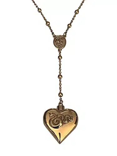 Womens Saint Lana Del Rey Ldr Style Stash Necklace  Rosary Chain  Hollow Pendent  Heart Shaped With Snakes &Amp; Spoon, Gold