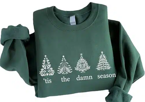 Emvel Tis The Damn Season Sweatshirt, Tis The Damn Season Christmas Tree Sweatshirt, Trending Lyric Sweatshirts