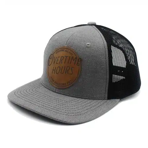 Eachnice Working All Day Overtime Hours For Bullsh!T Pay Leather Patch Trucker Hat Baseball Cap (Gray Black)