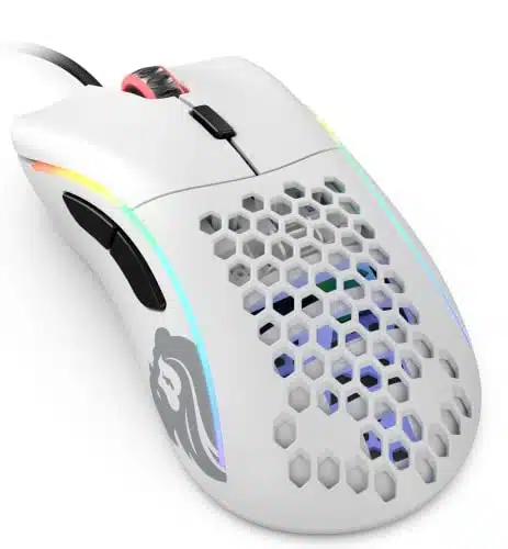 Glorious Gaming Model D Wired Gaming Mouse   G Superlight Honeycomb Design, Rgb, Ergonomic, Pixart Sensor, Omron Switches, Ptfe Feet, Buttons   Matte White