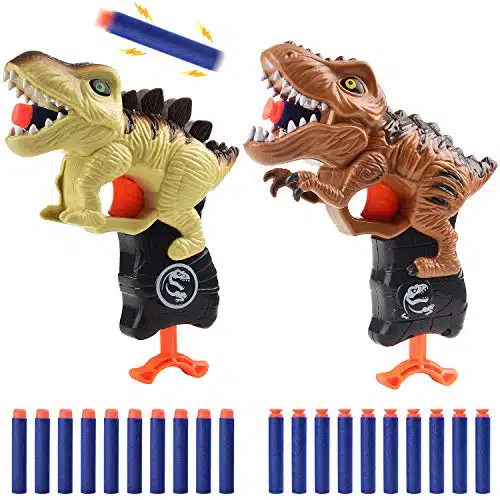 Happitry Dinosaur Blaster Gun Toys For Boys Year Old, Small Dino Foam Guns For Toddlers Age , Cool Toddler Toy Gun Gifts For Little Kids Birthday Or Christmas, Pack T Rex &Amp; Stegosaurus