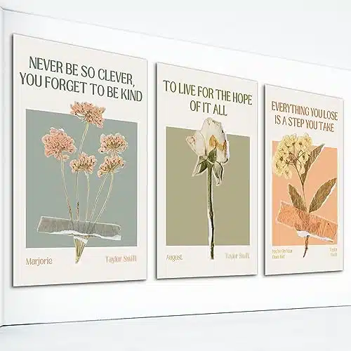 Prinajssiad Piece Taylor August Poster, Xin Music Song Swiift Lyric Quotes Canvas Wall Art, Vintage You'Re On Your Own Kid Floral Print, Retro Botanical Flower Pictures For Girls Room Unframed