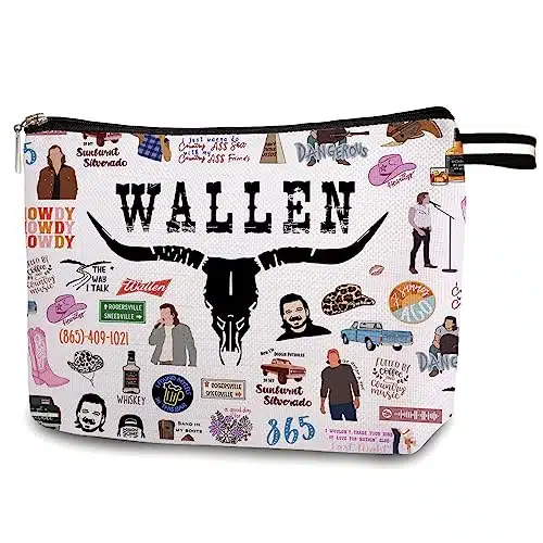 Sunfycn Vintage Western Rodeo Makeup Bag, Western Bullhead Wallen Cosmetic Bag,Country Music Lover Gift, Singer Name Zipper Cosmetic Bag, Album Inspired Gift Song Gift Music Merchandise Cb