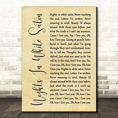 The Card Zoo Nights In White Satin Rustic Script Song Lyric Quote Wall Art Gift Print