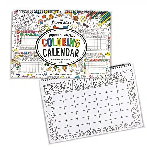 Tiny Expressions   Undated Coloring Calendar For Kids (Onths Undated   X )  Wall Calendar For Home Or Classroom Use  School Supplies For Kids Of All Ages To Plan, Organize And Track The Year