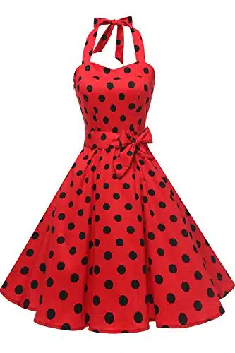 Topdress Women'S Vintage Polka Audrey Dress S Halter Retro Cocktail Dress Redblack Dot L