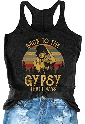 Women'S Back To The Gypsy That I Was Funny Tank Tops Vintage Rock Music Graphic Racerback T Shirt Summer Beach Tank Cami(Dark Grey, Large)