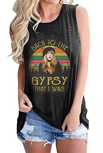 Womens Vintage Tank Top Back To The Gypsy That I Was Funny Retro Tank Stevie Graphic Hippie Music T Shirt (M, Dark Grey)