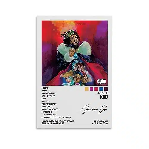 Yellowv J.cole Poster Kod Album Cover Posters For Room Aesthetic Canvas Wall Art Bedroom Decor Xinch(Xcm)