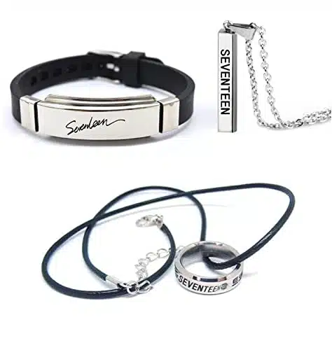 Yiyixixi Pcs Seventeen Gifts Set,Seventeen Merch Necklace Wristband Ring For Fans(Silver)