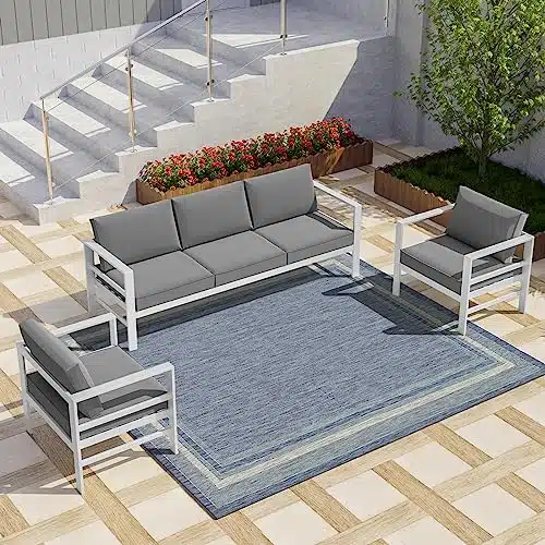 Fyrickylinoo Aluminum Patio Furniture Set, Piece White Cast Aluminum Modern Outdoor Conversation Couch Sets All Weather Metal Patio Sectional Sofa Furniture With Light Grey (T