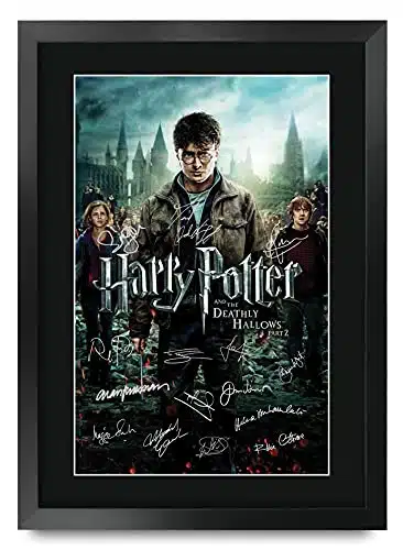 Hwc Trading Deathly Hallows Part Harry Potter The Cast Daniel Radcliffe Emma Watson Rupert Grint Gifts Printed Poster Signed Autograph Picture For Movie Memorabilia Fans   Aframed