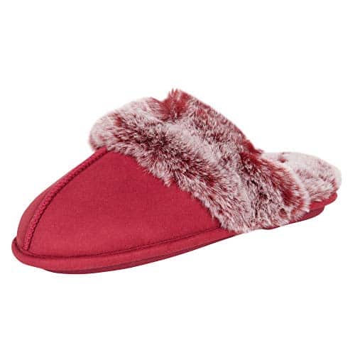 Jessica Simpson Women'S Comfy Faux Fur House Slipper Scuff Memory Foam Slip On Anti Skid Sole, Burgundy, X Large