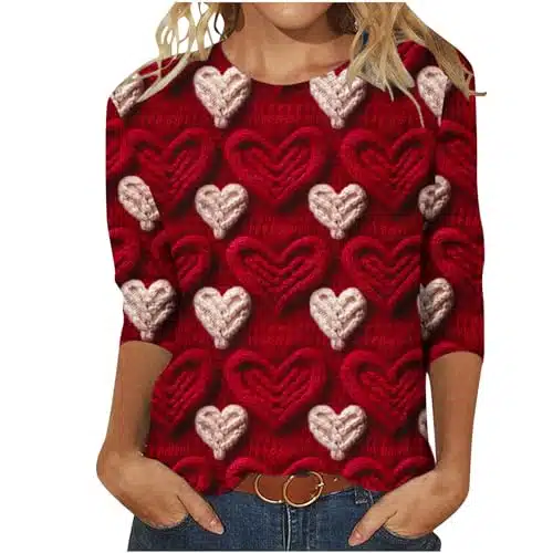 Lightning Deals Of Today Clearance Valentines Day Shirt For Women D Red Hearts Printed T Shirt Sleeve Tops Cute Crewneck Spring Clothes Valentines Day Gift Ideas Pink X