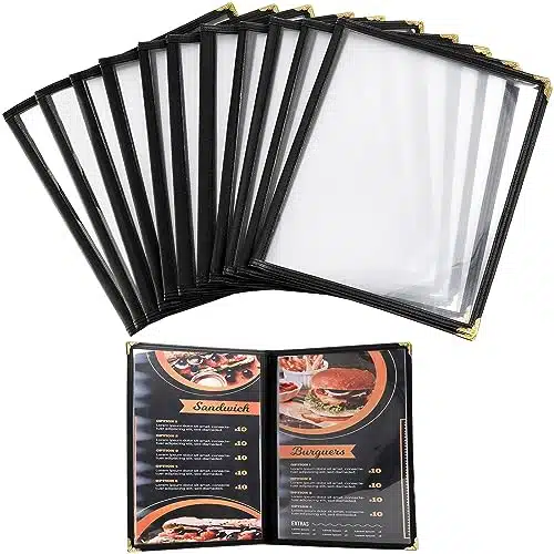 Nicunom Pcak Restaurant Menu Covers, X Inch Menu Covers, Page View Transparent Menu Holders For Bar Cafe Restaurant, Double Stitched Edge