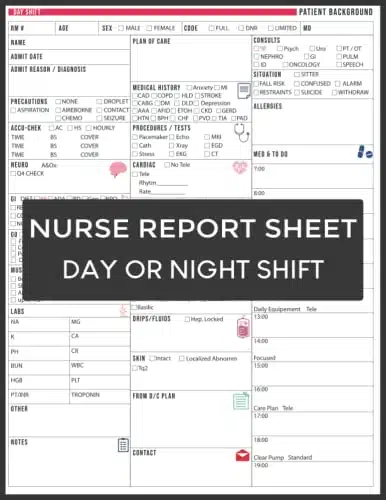 Nurse Report Sheet Notebook Day Or Night Shift Organizing Notes Shifts And Giving Receiving Report  Single Patient Log With Medication  Great ... For Women  Patient Assessment, Icu Nurse