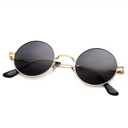 Pro Acme Small Round Polarized Sunglasses For Men Women Circle Retro Shades Metal Hippie Sunglasses Uv(Gold Frameblack Lens)