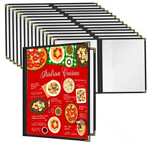 Restaurant Menu Covers Set   Transparent Menu Covers X Page Menu Holders With Metal Corners And Black Folder