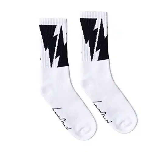 Socco X Mike Vallely White Crew Socks Wblack Lightning Bolts  Athletic Skate Socks  Made In Usa