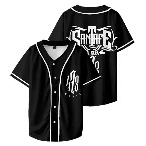 Santa Fe Klan Merch Tour New Logo Baseball Jersey Shirt Women Men V Neck Short Sleeve Black Tee (X_L,Hla)