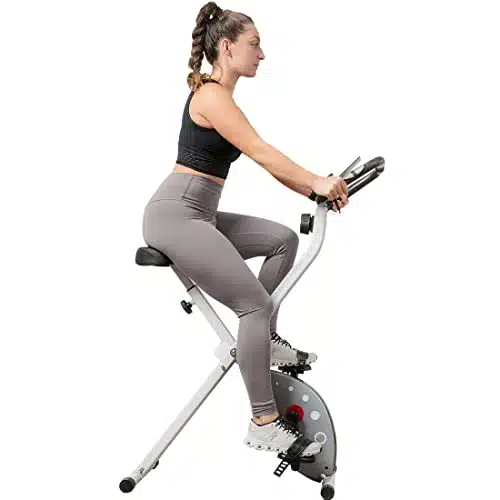 Sunny Health &Amp; Fitness Comfort Xl Ultra Cushioned Seat Folding Exercise Bike With Device Holder, Gray   Sf B