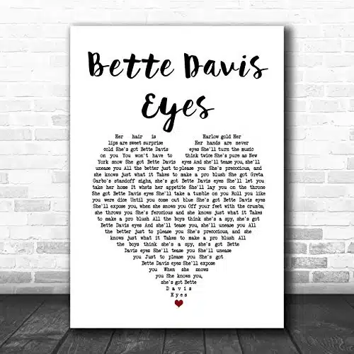 The Card Zoo Bette Davis Eyes White Heart Song Lyric Print