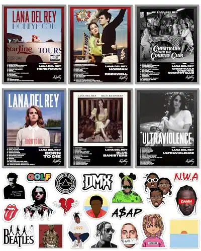 Unique America Pcs Posters, Album Cover Posters, Lana Del Ray, Music Posters, Album Covers For Wall Decor, Lana Del Rey Posters X Total Lana Del Rey Poster &Amp; Stickers Black Design Unframed