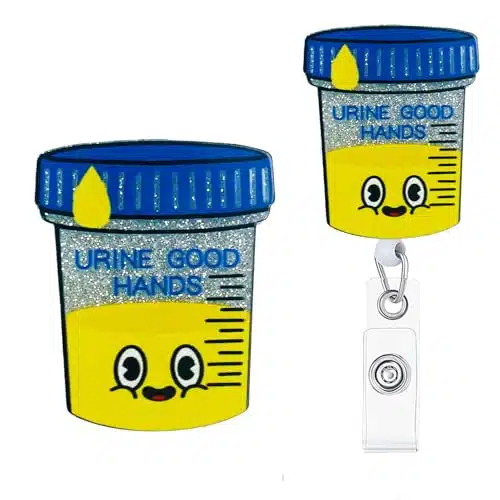 Urine Good Hands Retractable Glitter Badge Reel With Clip,Funny Urine Specimen Id Card Badge Holder Gift For Nurses Doctors Urology Dialysis Tech Urologist Nephrology