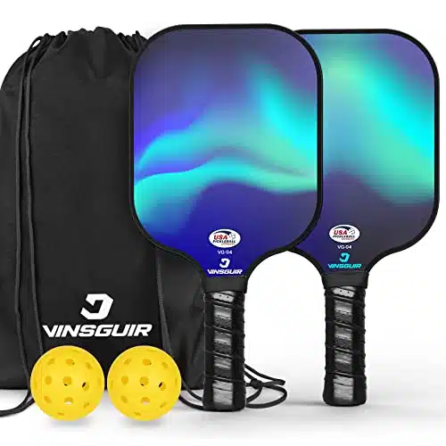 Vinsguir Pickleball Paddles, Usapa Approved Fiberglass Pickleball Paddles Set Of , Lightweight Pickleball Rackets With Pickleball Carrying Bag, Pickleball Gifts For Beginners &Amp; Pros (Rackets)