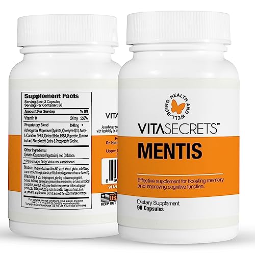 Vitasecrets Mentis Memory &Amp; Cognition Support Supplement   Concentration, Clarity, Cognitive Enhancement   Vitamins B, B, Ashwaganda, Gingko Biloba Gluten And Gmo Free, Capsul