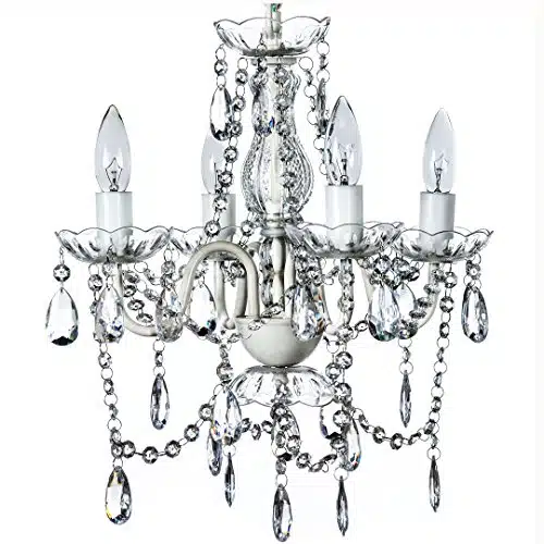 Gypsy Color The Original Light Crystal White Hardwire Flush Mount Chandelier Hx, White Metal Frame With Clear Glass Stem And Clear Acrylic Crystals &Amp; Beads That Sparkle Just L