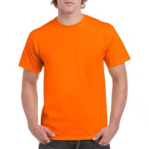 Gildan Mens Heavy Cotton T Shirt, Style G, Multipack Shirt, Safety Orange (Pack), Large Us