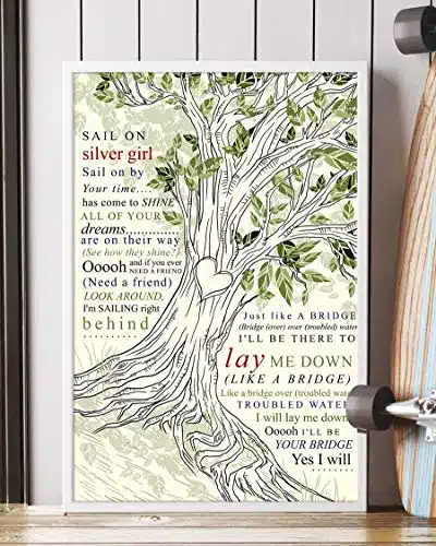 Mattata Decor Bridge Over Troubled Water Song Lyrics Tree Love Portrait Poster Print (X )