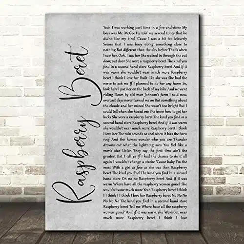 The Card Zoo Raspberry Beret Rustic Script Grey Song Lyric Wall Art Poster Gift Present Print