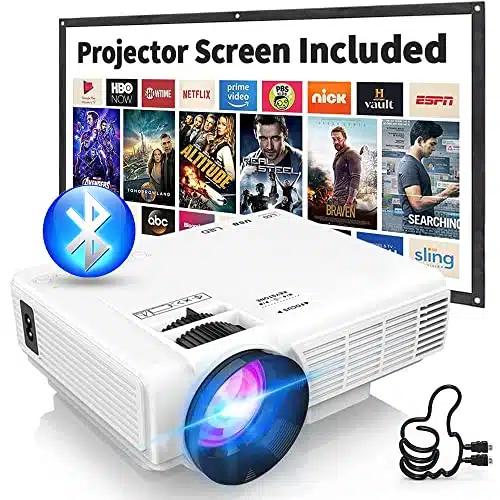 Updated Mini Projector With Bluetooth And Projector Screen, Lumens Full Hd P Portable Video Projector, Home Theater Movie Projector Compatible With Hdmi,Usb,Av,Laptop,Smartpho