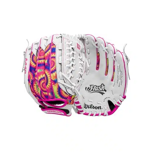 Wilson A Flash  Youth Outfield Fastpitch Softball Glove   Right Hand Throw, Whitepinktie Dye