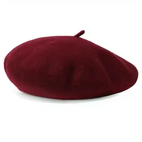 Women French Wool Beret Hats   Solid Color Classic Beanie Winter Cap(Wine Red)