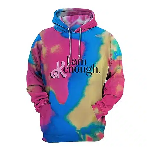 Xubniep I Am Kenough Hooded For Aldult Tie Dye Streetwear Hoodie I Am Enough Letter Printed Unisex Hooded Pullover (X Large) Multicolor