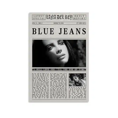 Amedi Lana Del Rey Poster Born To Die Album Blue Jeans Lyrics Posters Newspaper Poster Poster Decorative Painting Canvas Wall Art Living Room Posters Bedroom Painting Xinch(Xc