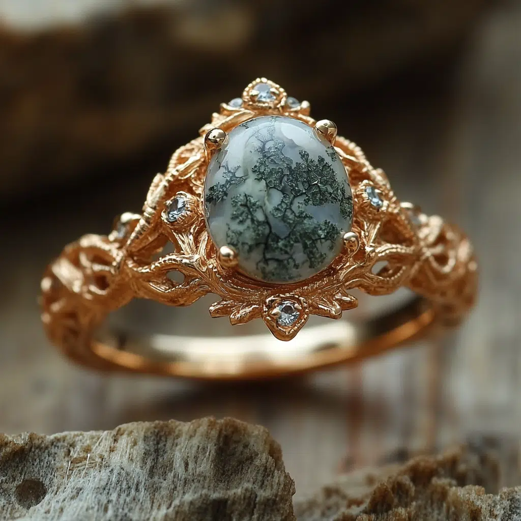 moss agate engagement ring